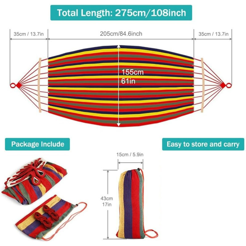 Camping Hammock Outdoor 275 x 155 cm with Spreader Bars 550 lb Load Capacity