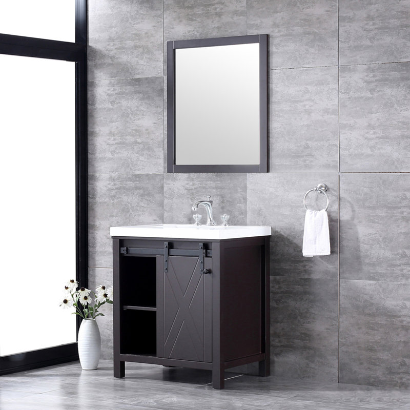 Marsyas 30 in W x 22 in D Bath Vanity, Faucet Set and 28 in Mirror, Brown, White Cultured Marble