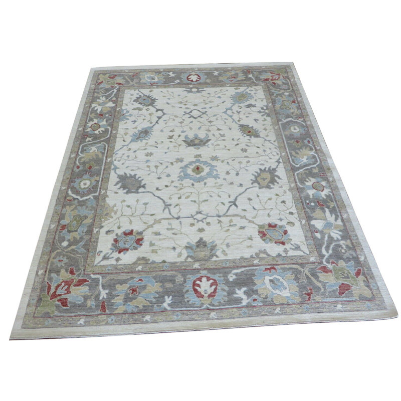 Tapis décoratif en laine de conception unique noué à la main Ivoire/gris 7 pi 10 po x 9 pi 9 po Beauchemin