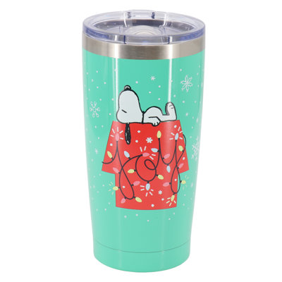 Gobelet de voyage en acier inoxydable avec couvercle transparent Peanuts Snoopy Light Joy 20 onces en vert menthe