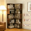 Bibliothèque d'angle à 6 niveaux, bibliothèque en L de 66 po de hauteur avec chicane, tablette d'angle autoportante, bibliothèque en bois avec tablettes ouvertes pour le salon, la chambre à coucher, le bureau personnel, noyer-1068885880