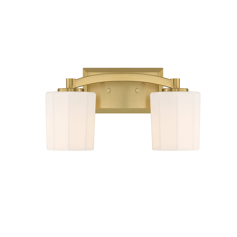 Whitney Warm Brass 2-Light Vanity with Fluted Glass Shades