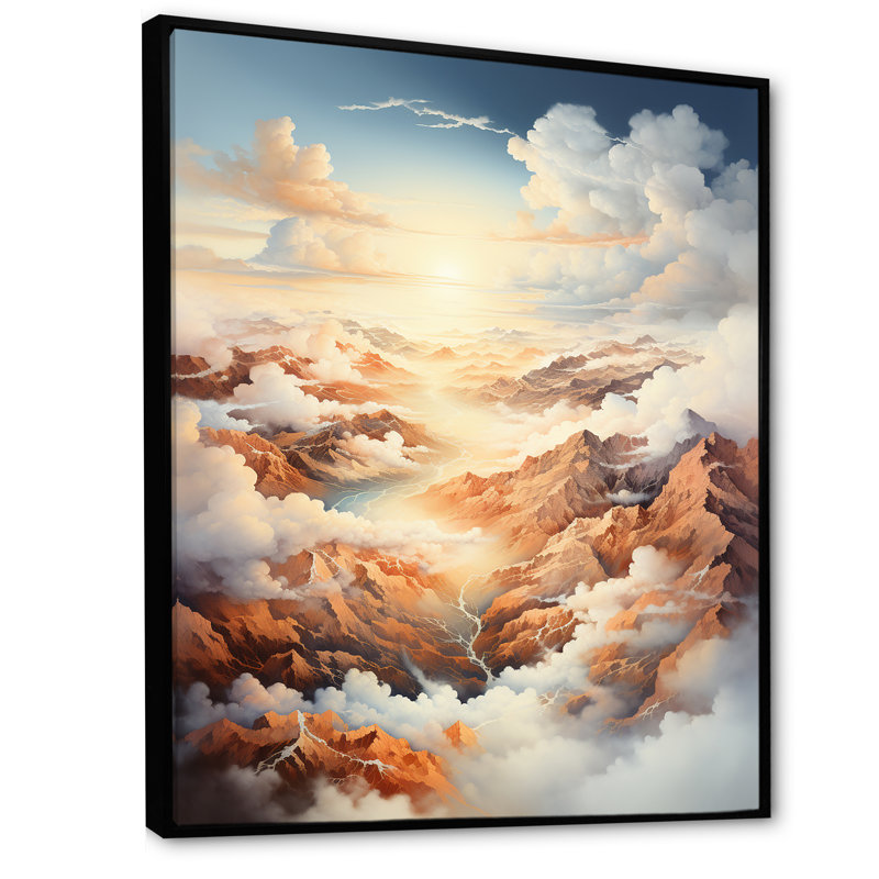 " White Brown Clouds Scenery Minimalism ", 40" H x 30" W x 1.5" D, Black Floater Framed