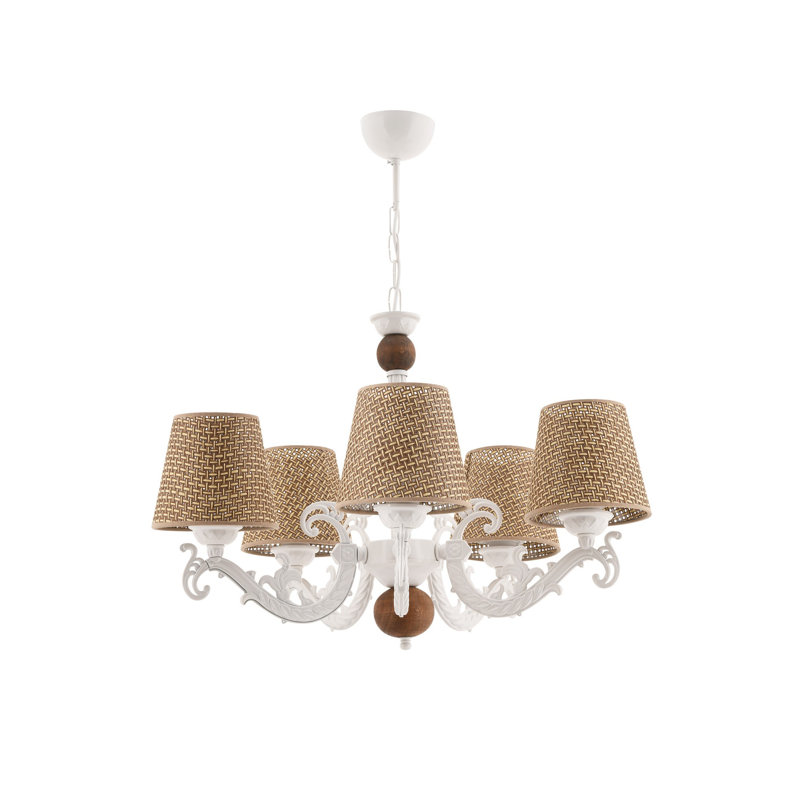 Lustre élégant en métal, finition blanche et naturelle, 21,7 po x 13,4 po x 25,6 po | 5 x douilles E27 (40 W maximum) | Certifié IP20, parfait pour le salon et la salle à manger, luminaire élégant et fonctionnel