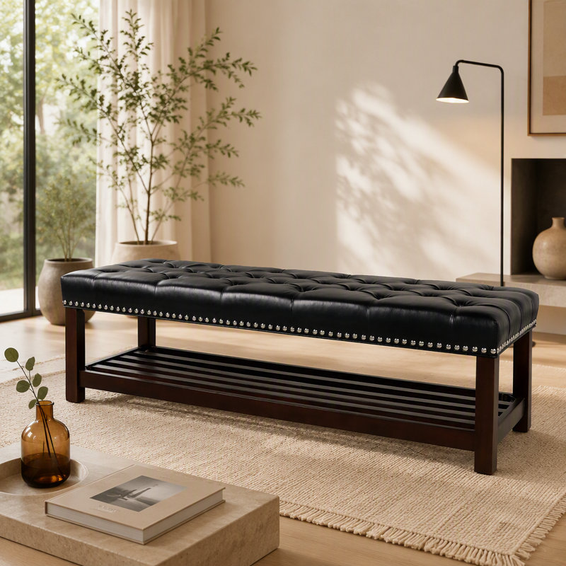 Banc rembourré en bois pour chambre à coucher pour entrée, Black