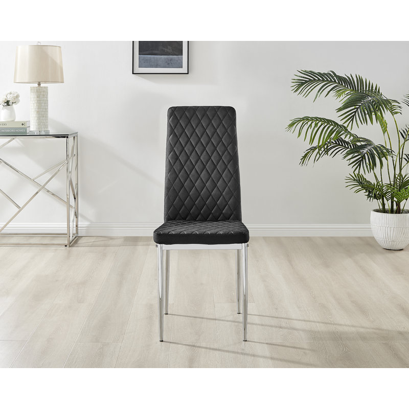 Keensburg Luxury Velvet Modern Tall Back Dining Chairs with Metal Legs & Diamond Stitching, Black, Silver, 4