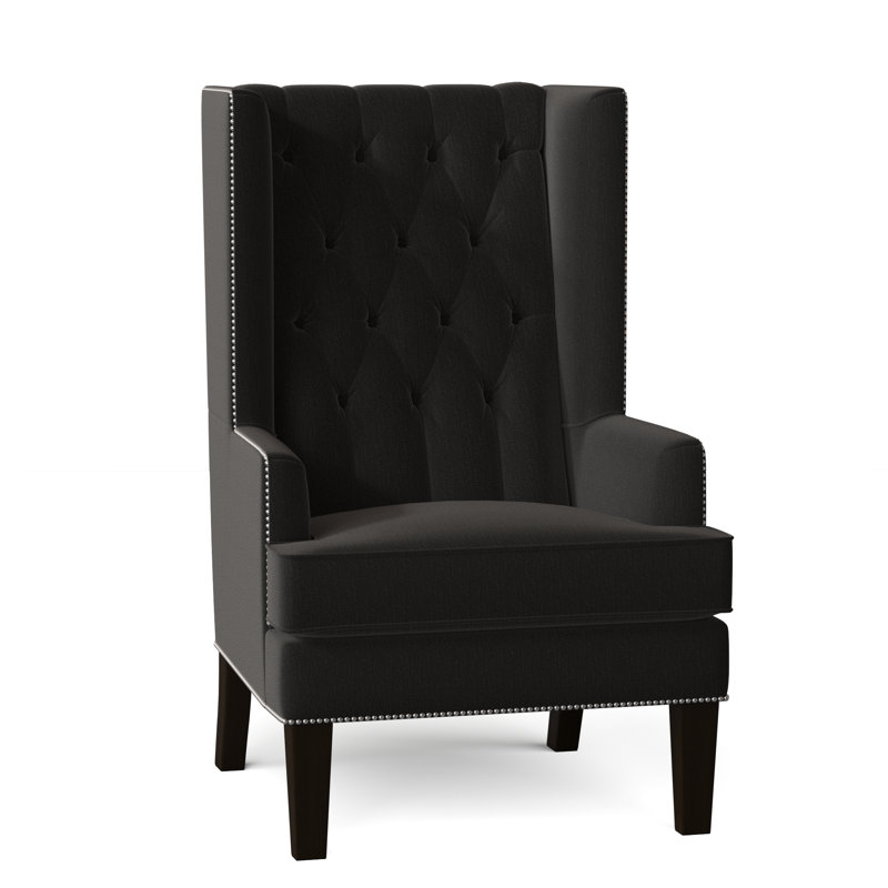 Searle Upholstered Wingback Chair, Key Ebony, Black