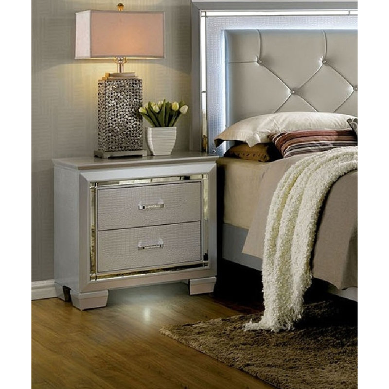 Armoire de chevet moderne en bois massif avec tiroir en feutre Mobilier de chambre à coucher contemporain: miroir de table argenté