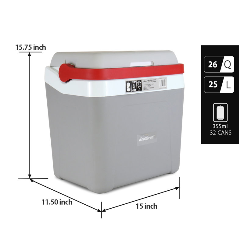 Koolatron Ultra Kool Ice Chest Cooler with Carry Handle - Grey
