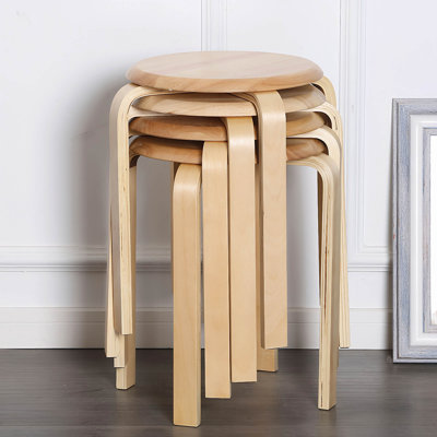 Stackable Bentwood Stool Set of 4, 18" Round Stacking Backless Nesting Stools, Anti-Slip Felt Pad,School Chairs, Suitable for classrooms, Dining Rooms, Kitchens