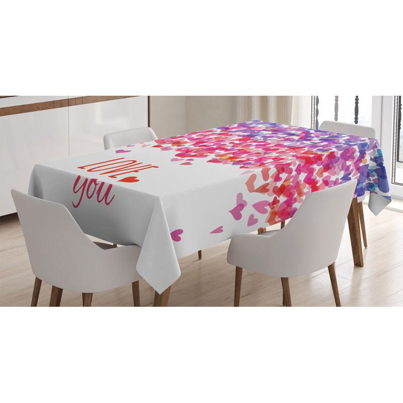 Ambesonne Love Tablecloth, Hearts And Love You Message Romantic Valentine's Day Inspired Springtime Cheerful Art, Rectangular Table Cover For Dining Room Kitchen Decor, 60" X 84", Multicolor