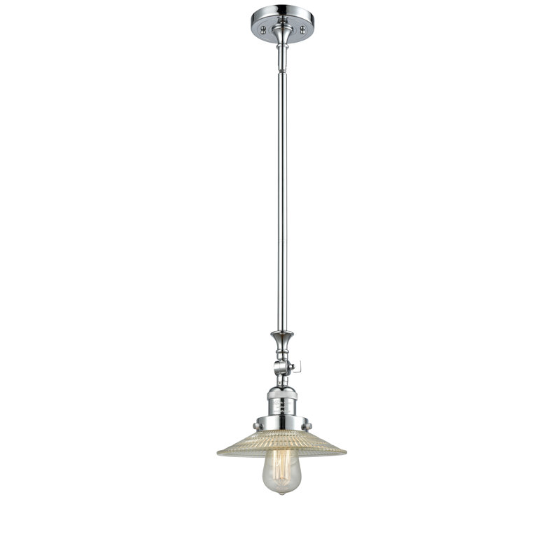 Luminaire suspendu conique à 1 lumière Miramontes, Halophane transparent, Chrome poli