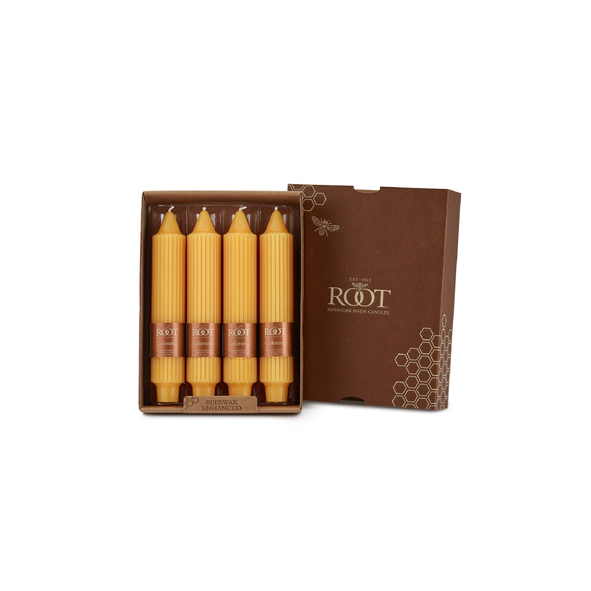 Grecian Collenette Unscented Taper Candle, Butterscotch, 7" H x 1.25" W x 1.25" D