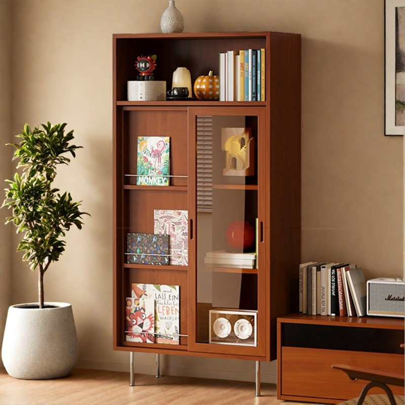 Modern Brown Boxwood Bookcase with Display Func