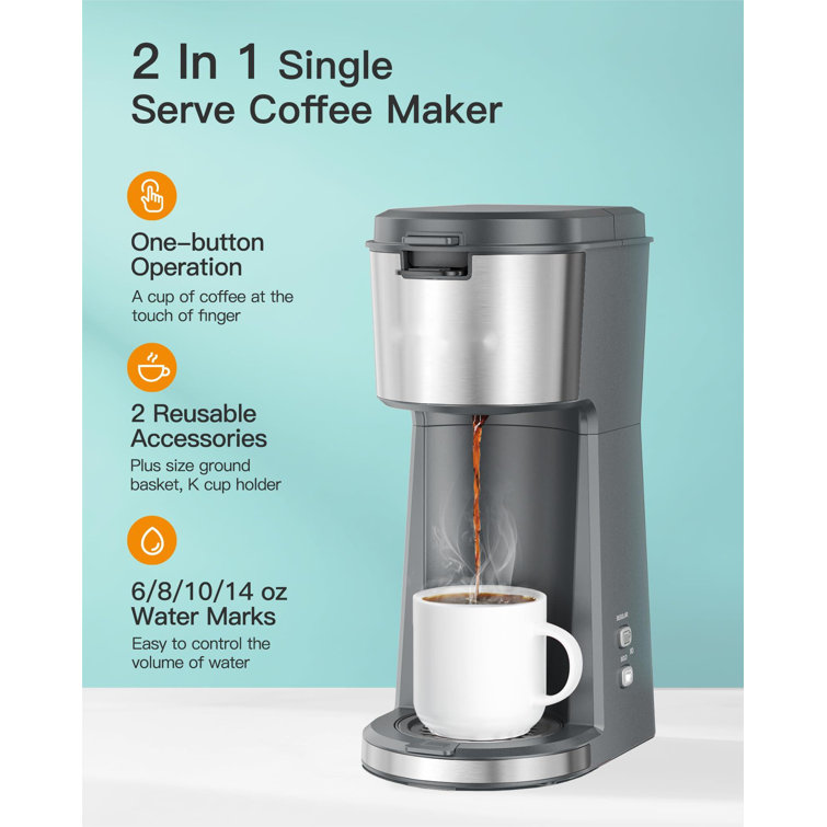Color of the face home Single Serve Coffee Maker For K Cup & Ground Coffee,  With Bold Brew, One Cup Coffee Maker,Fits Travel Mug, (Grey)