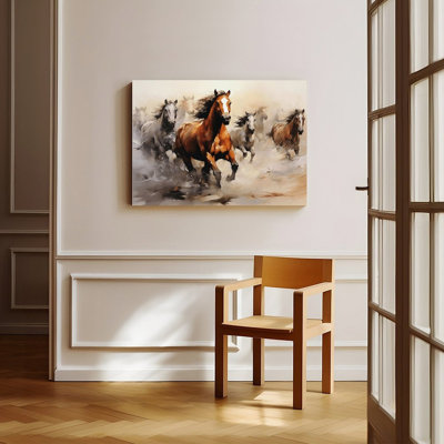 Canvas Wall Art Galloping Horses Herd Running In Dust Cloud Art Vintage Poster Print Home Decor