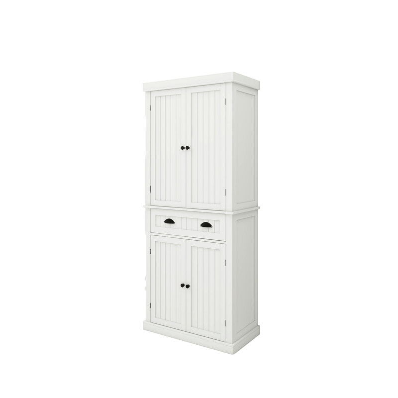 Armoire de rangement pour garde-manger de 71 po, avec 4 portes, tiroir, 2 tablettes réglables, armoire autoportante pour le salon de la salle à manger, buanderie - blanc