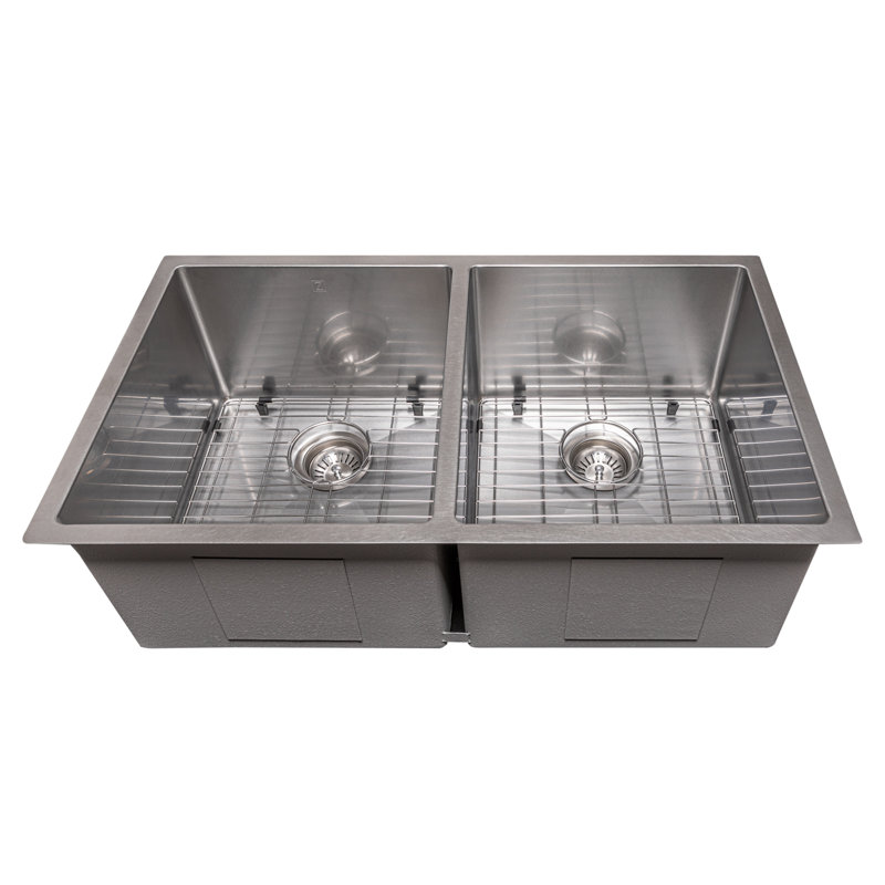 DuraSnow® ZLINE 33" Anton Undermount Double Bowl Fingerprint Resistant Stainless Steel Kitchen Sink with Bottom Grid