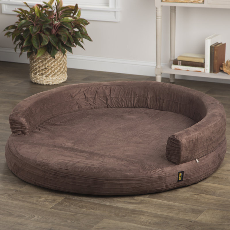 Lit pour chien de luxe rond en mousse à mémoire de forme Fala, Grand (l 36 po x P 36 po x H 5 po), Brun