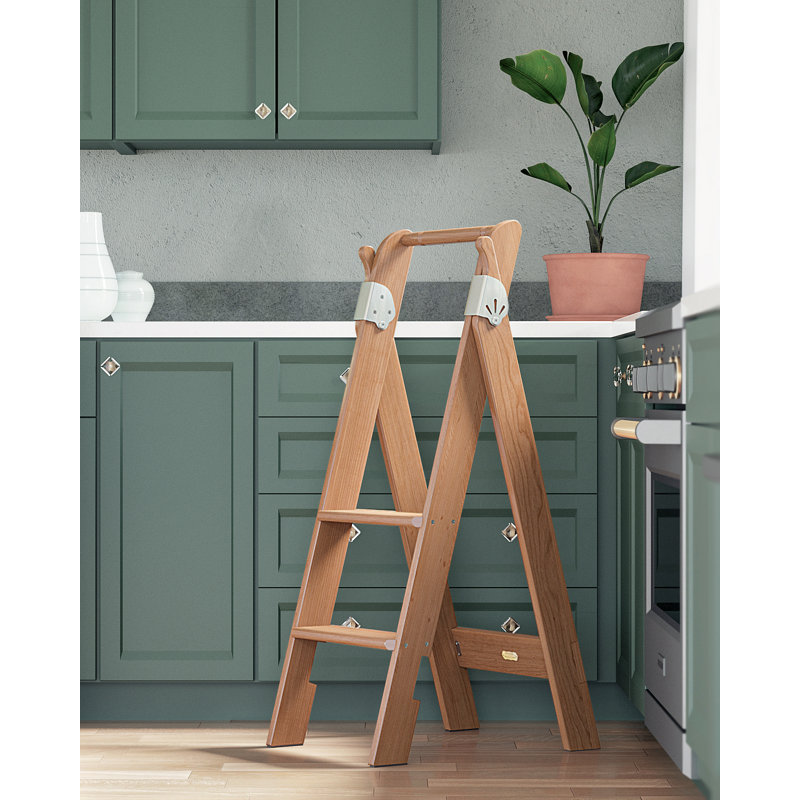 Escabeau en bois à 2 marches 43-1 / 2 "avec capacité de charge de 250 lb., Cerise / nickel satiné