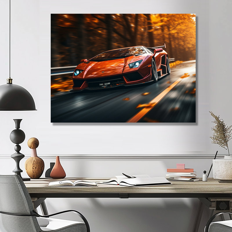 Lamborghini Diablo Highway Orange - Car Exotic Wall Art, Metal, 16" H x 32" W x 1" D