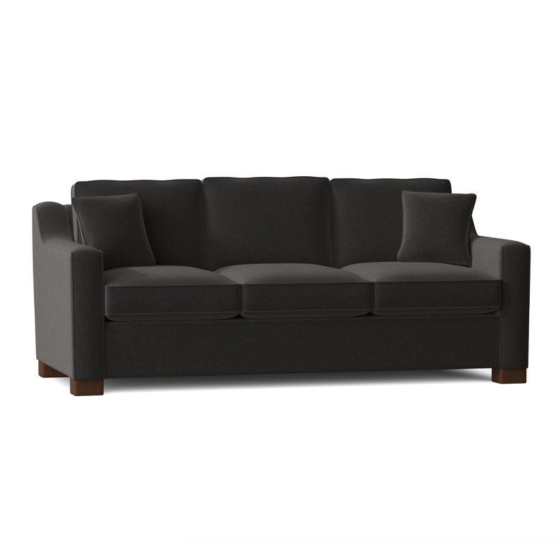 Aceyon 79'' Upholstered Reclining Sofa, Walnut, Bennett Charcoal Performance