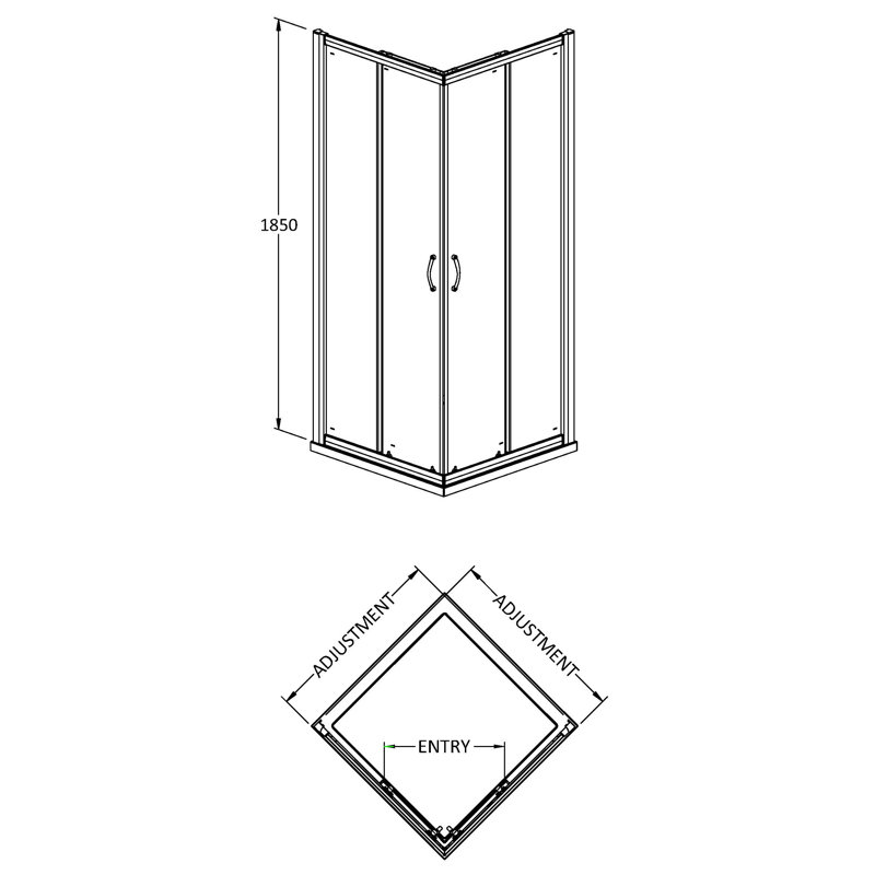 Pacific Corner Entry Elston Corner Enclosure, 785mm W x 785mm D