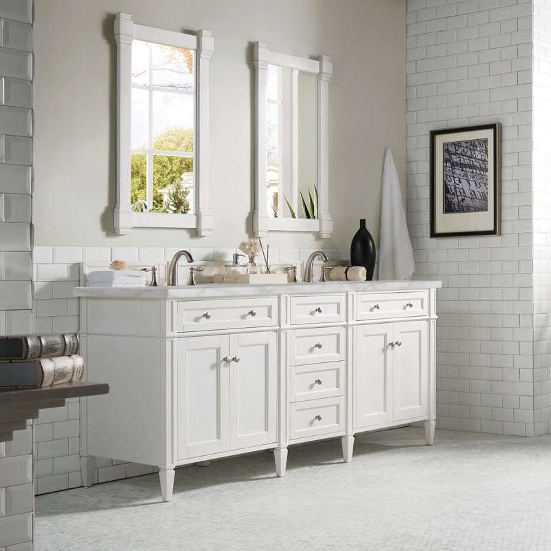 Brittany 72 in. Double Vanity, Bright White, Victorian Silver