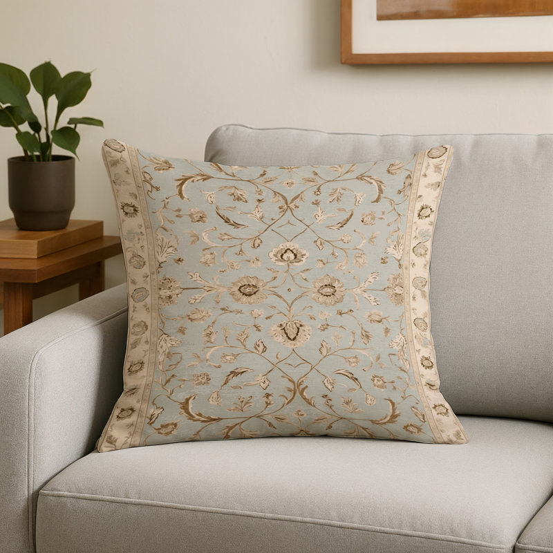 Coussin décoratif intérieur et extérieur Tabriz, Carré 20 po, Beige oriental 31