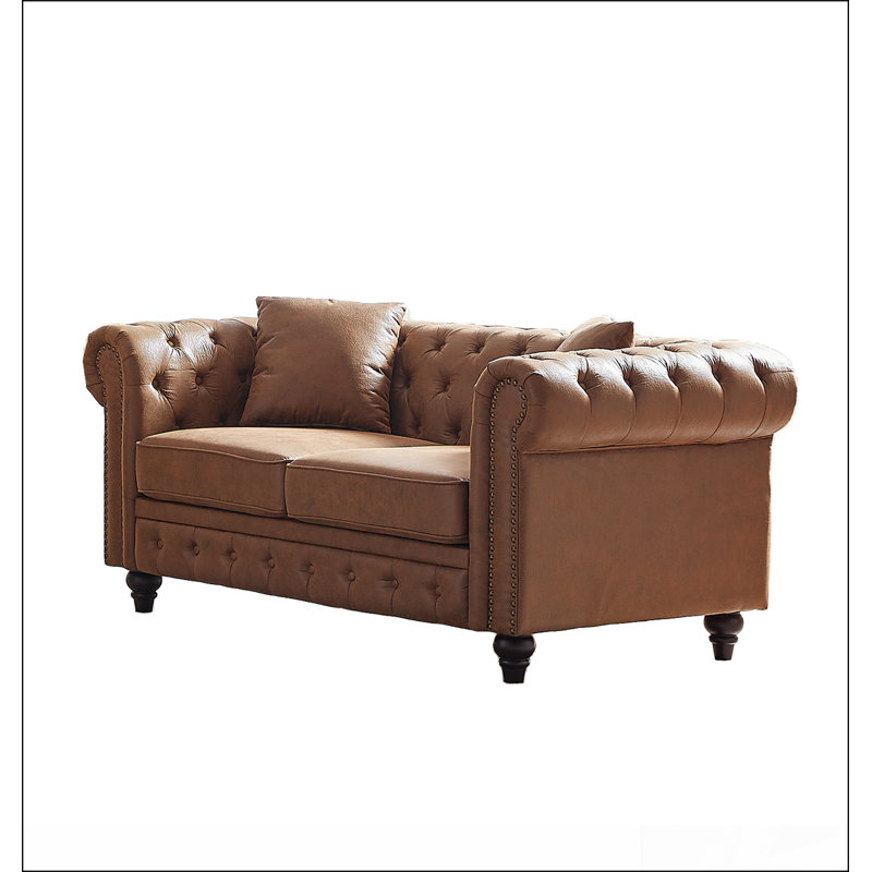 Canapé chesterfield de 63,5 po au design contemporain, canapé modulaire en tissu Tech, Brun