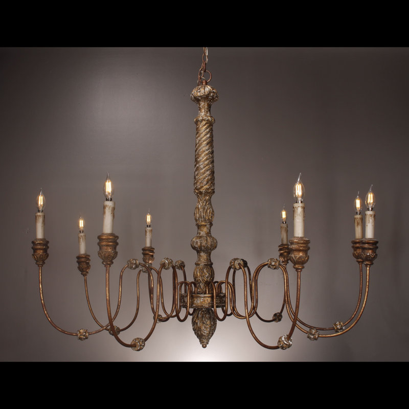 Lustree 8 lumières façon bougie/classique Armor, Feuille d'or patinée