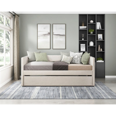 Lit de jour 1pc avec revêtement en tissu beige et tissu d'ameublement beige