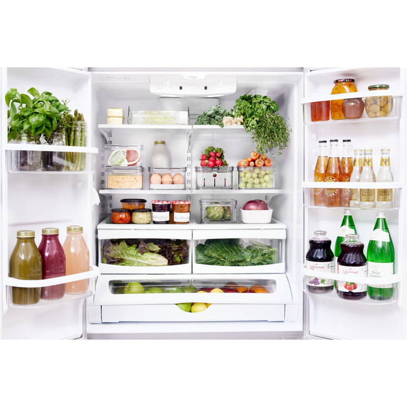 iDesign 7-Piece Recycled Plastic Refrigerator Organizer Bin Set with Lids, Clear/Gray, Gray