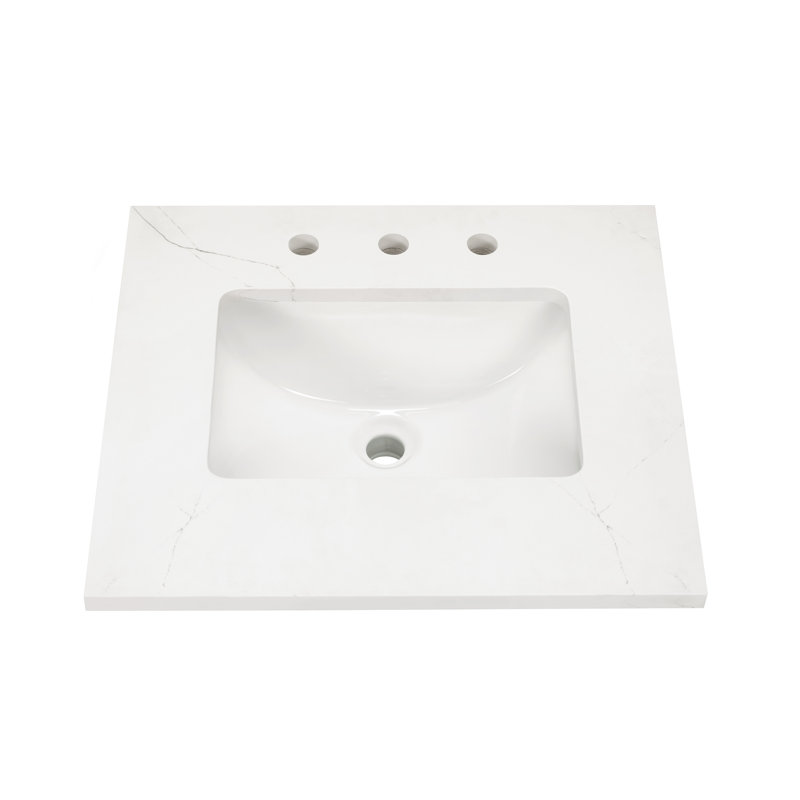 Markham 24'' W Single Vanity, Universal Calacatta Quartz, Brushed Nickel, Walnut