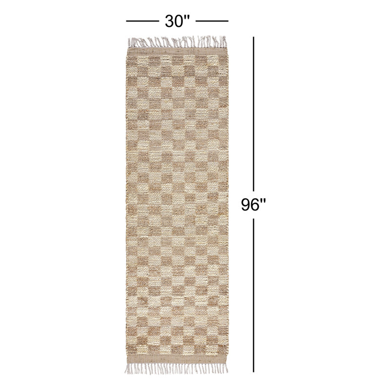 Tali Checkered Handmade Flatweave Area Rug in Brown/Beige, Runner 2'6" x 8'