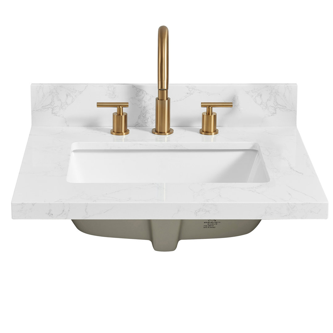 Jaen 25'' Engineered Stone Single Vanity Top with Sink and 3 Faucet Holes Vinnova Top 