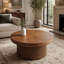 Bowe cannelé rond de 33,5 po avec plateau en bois véritable et base cylindrique, plateau de table épaissi, table basse Mid-Century moderne pour salon, petit espace-1673068349