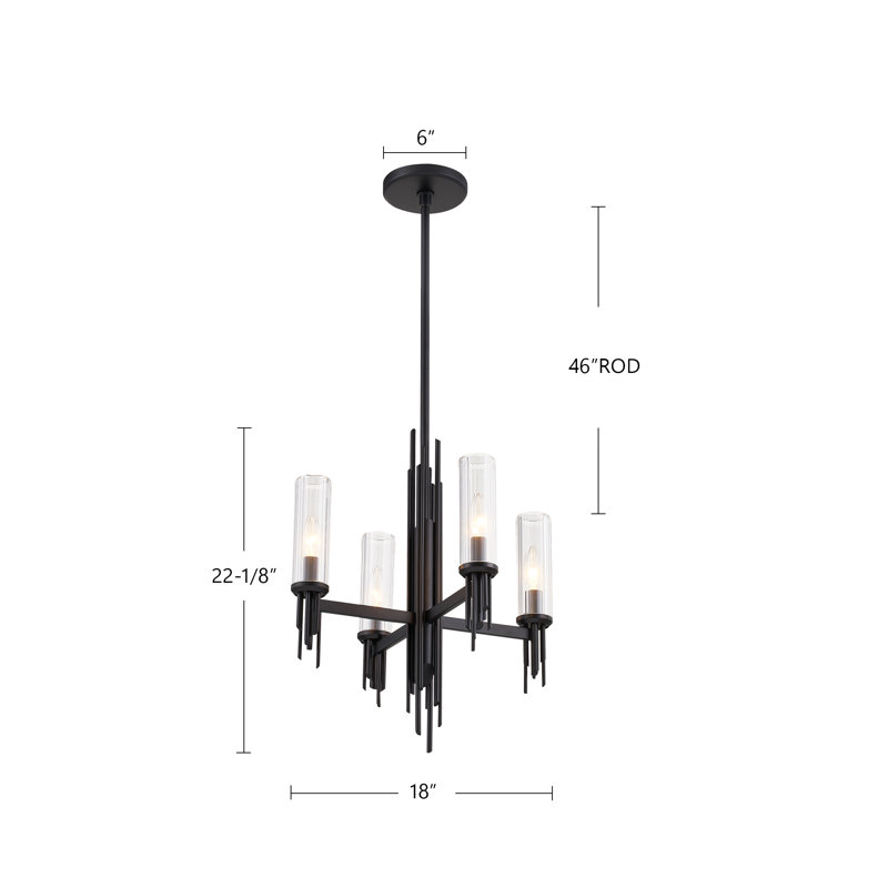 Torres 4 - Light Chandelier, Matte Black/Clear Ribbed