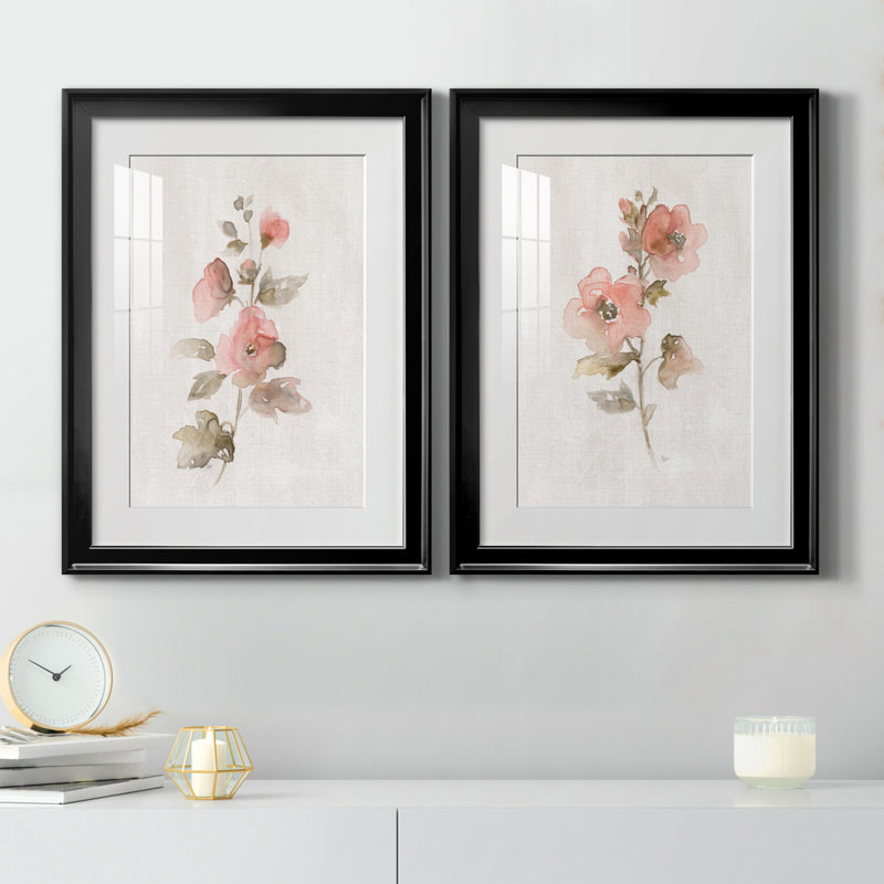 «Blush Sweetly I», ensemble de 2 reproductions d'art, H 22,5 po x l 61 po x P 1,5 po, Papier encadré noir, Blanc