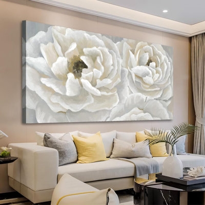 Art mural fleurs crème blanches - photos de pivoines douces pour décoration murale fleur élégante, impression botanique pour salon, bureau à domicile, décoration murale 20 po x 40 po