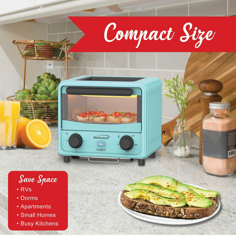 Blue Stainless Steel Mini Toaster Oven with Adjustable Timer