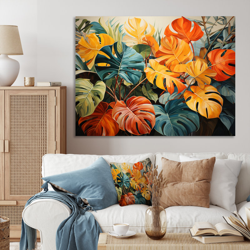 Orange, vert, plantes tropicales III, Toile tendue, H 12 po x l 20 po x P 1 po
