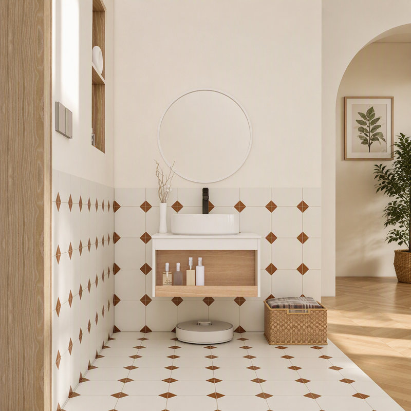 Meuble-lavabo suspendu avec lavabo rond blanc brillant, meuble-lavabo mural avec tablette ouverte, fini blanc et comptoir durable, design moderne peu encombrant (livré en 2 paquets)