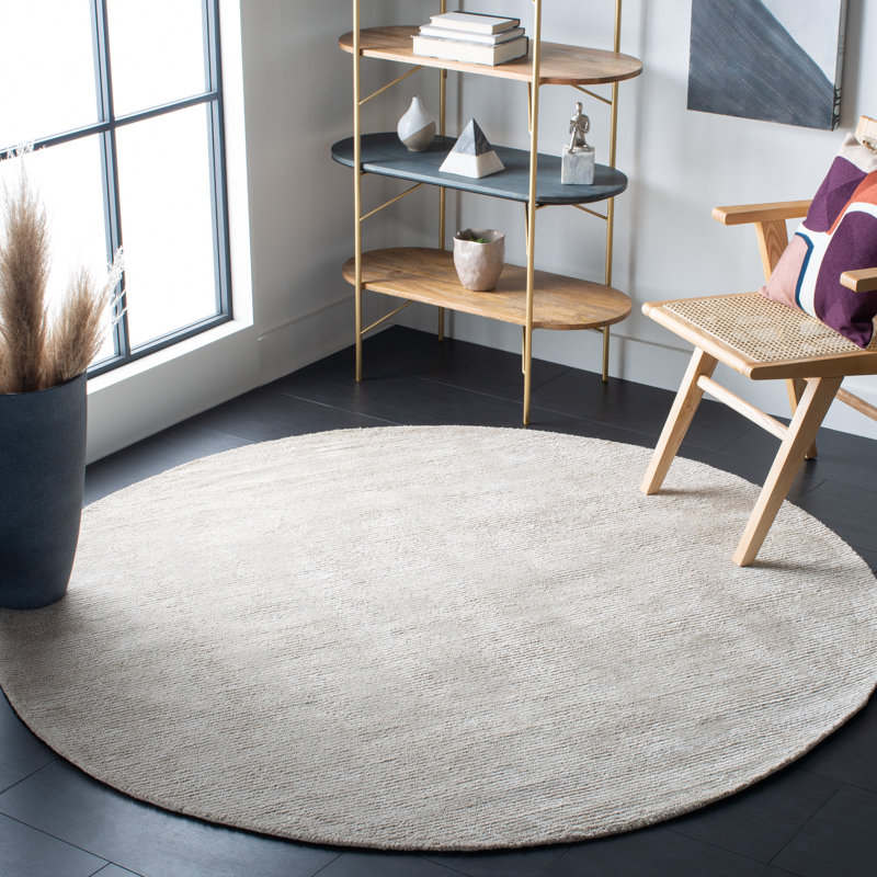 Lutalo Hand Tufted Viscose/Wool Pile Solid Color Rug in Beige, Round 8'