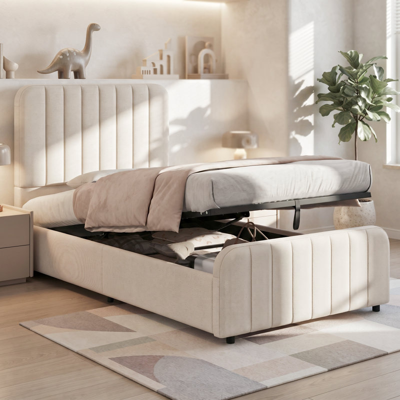 Upholstered Ottoman Bed, Beige