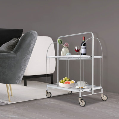 Foldable Rolling Cart 2-Tier Rolling Cart With Wheels, Storage Cart For Kitchens, Living Rooms, Coffee Shops, Office