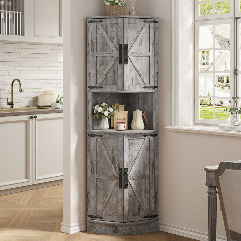 Armoire de coin Farmhouse pour le salon, la cuisine et la salle de lavage, Gris