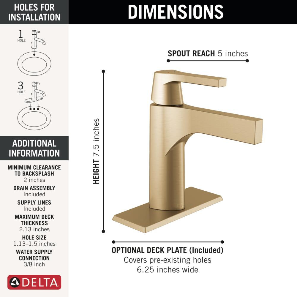 Zura Single-Hole Bathroom Faucet with Drain, Champagne Bronze