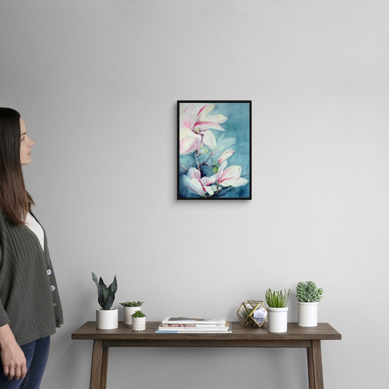 Art mural sur toile Magnolia Soulangeana (vertical), Cadre noir, H 12 po x l 16 po x P 1,25 po
