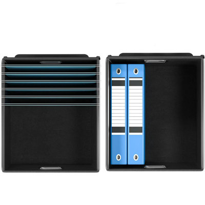Upgraded File Organizer Boxes with Lids, Collapsible Linen Hanging Filing & Storage Boxes with Plastic Slide for Office/Decor/Home, Black